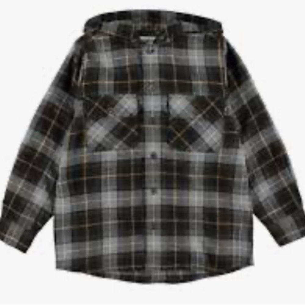 Molo Boys Rizz‎ hooded flannel shirt in grey and brown check. Size 11/12